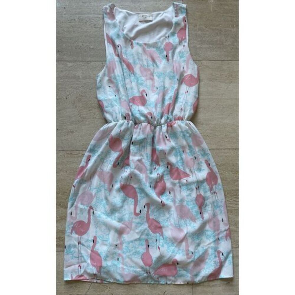 Everly Sleeveless‎ Pouf Flamingo Graphic Dress Womens Size L